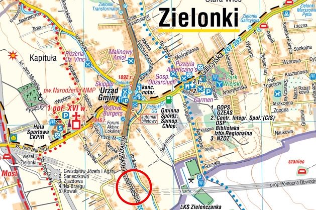 mapa orientacyjna skrzyżowania POK z ul. Krakowskie Przedmieście w Zielonkach