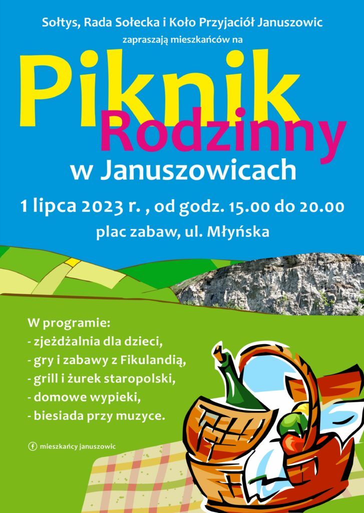 Plakat pikniku rodzinnego w Januszowicach